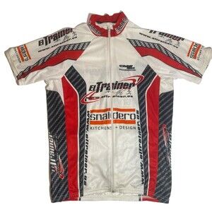 El Trainer Bike Racing/Cycling Jersey/Shirt Mens L~White/Red~Full Zip~3 Pockets